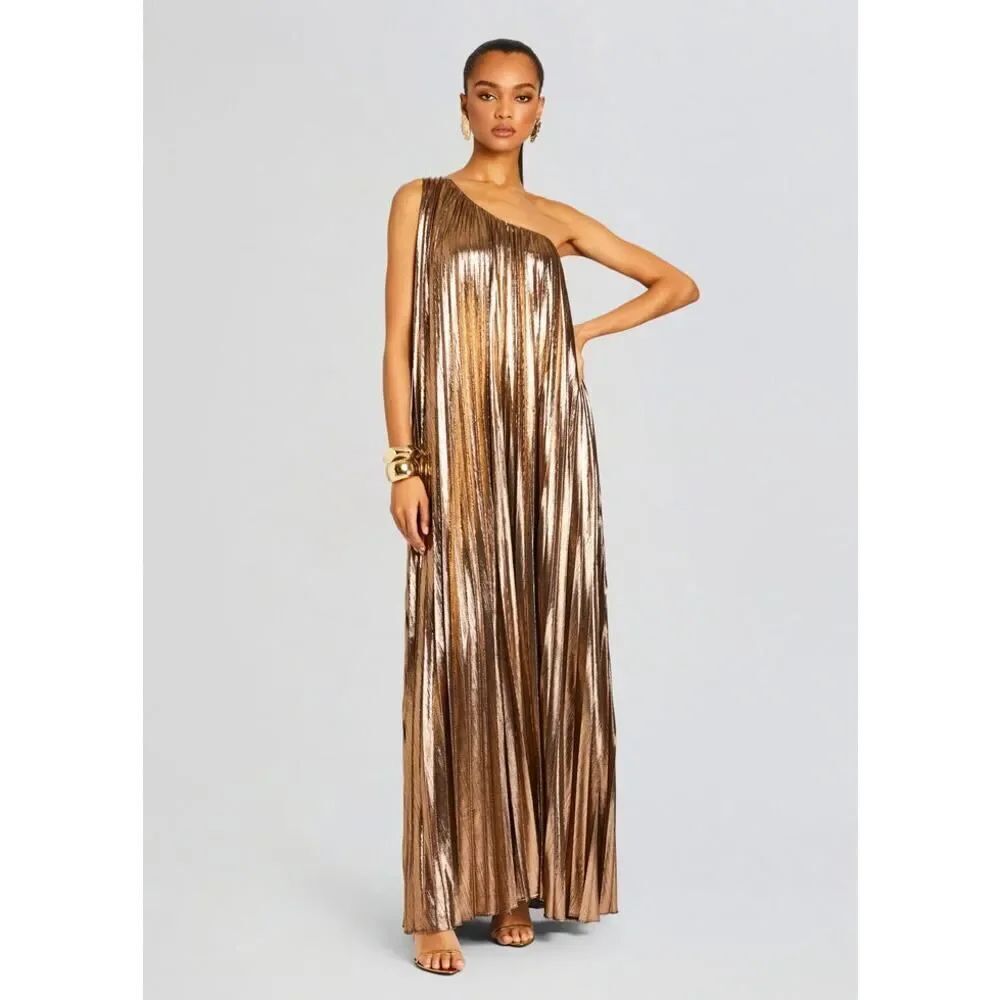Retrofête Diana metallic bronze pleated maxi dress  S